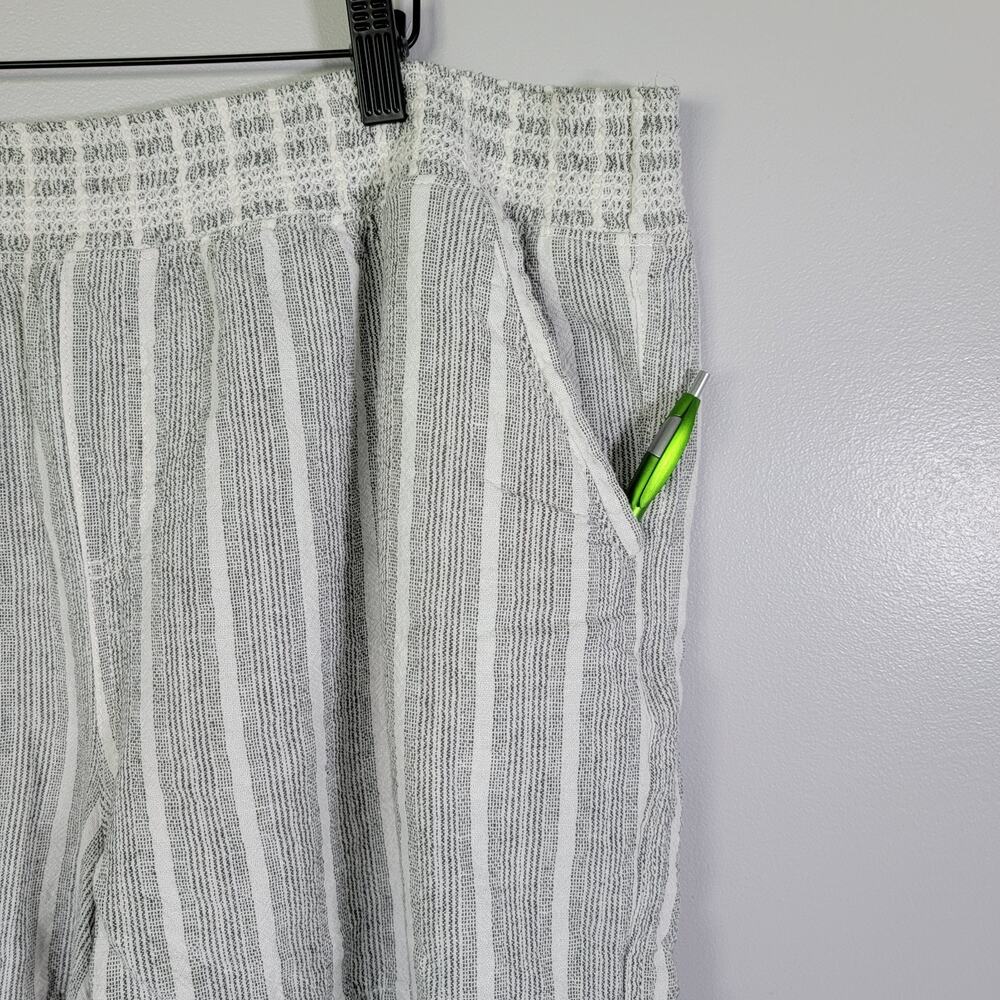Linen Blend Boho Shorts Women XXL Preppy Coastal Nautical Black Pinstripe Briggs - Picture 2 of 11